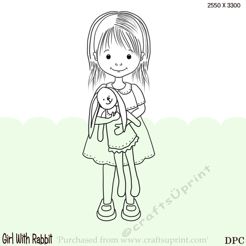 Girl and Rabbit Digital Stamp
