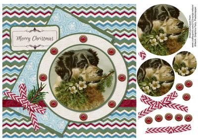 Christmas Chevron Vintage Dog Card Front
