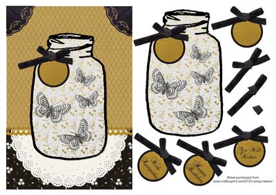 Butterfly Mason Jar Black Gold Sympathy Get Well Birthday
