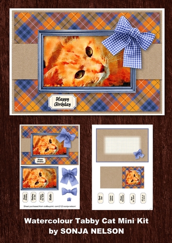 Watercolour/Watercolor Tabby Cat Mini Kit Cat Sympathy Birthday Etc.