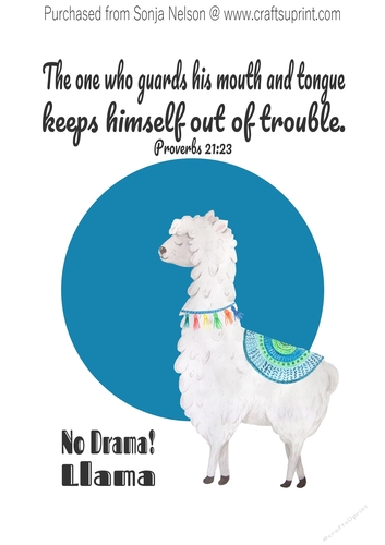 No Drama Llama Scripture Word Art Printable Wall Decor Print Designed at 8x10