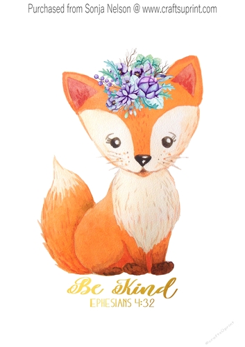 Be Kind Fox Nursery Scripture Word Art Printable Watercolor Wall Decor Print Designed at 8x10 Ephesians 4:32