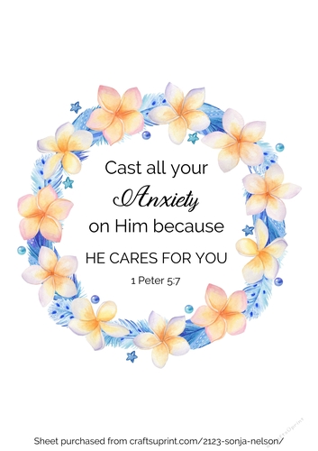 Printable wall decor 8x10 Cast all your Anxiety christian word art watercolor print