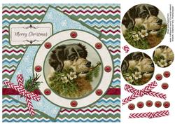 Christmas Chevron Vintage Dog Card Front