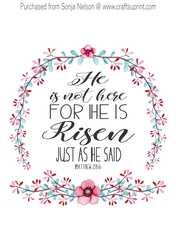 He Is Risen Easter Scripture Word Art Printable Holiday Wall Decor Print Designed at 8x10