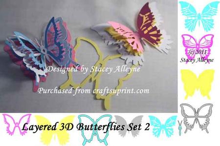 Layered 3D Butterflies Set 2 - Sil