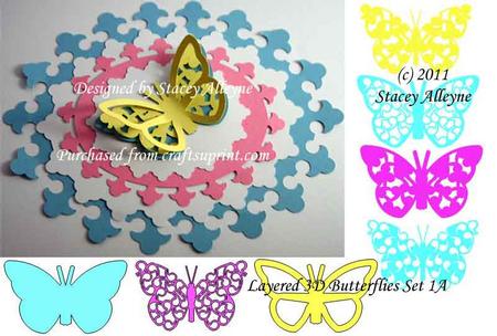 Layered 3D Butterflies Set 1a - Sil