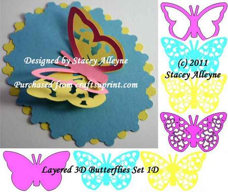 Layered 3D Butterflies Set 1d - Sil