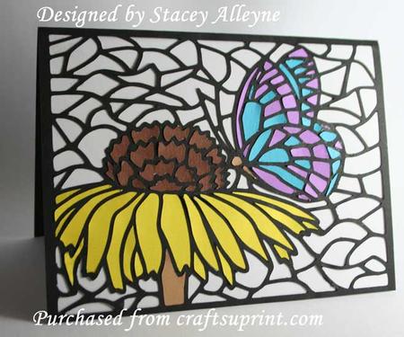 Stained Glass Butterfly on Flower - Sil