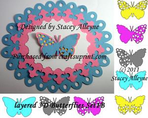 Layered 3D Butterflies Set 1b - Sil