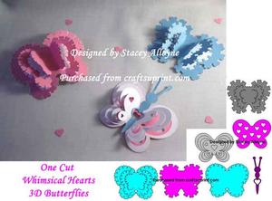 One Cut Whimsical Hearts 3D Butterflies - Sil
