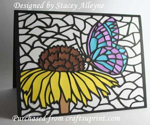 Stained Glass Butterfly on Flower - Sil