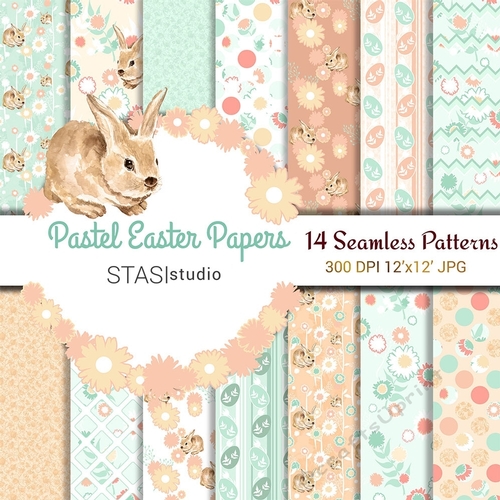 Easter Paper Pack, Pastel Easter Paper, Peach and Mint Paper, Cute Bunny, Easter Printables, Spring Digital Paper Pack, Baby Digital Paper