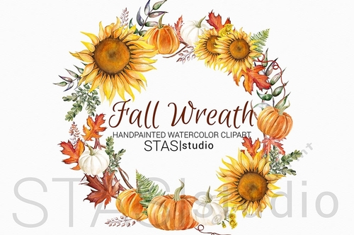 Fall Wreath Handpainted Illustration