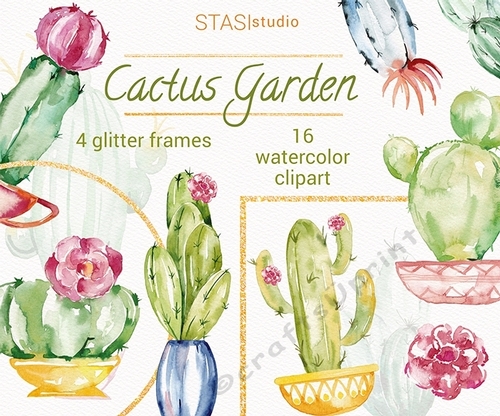 Watercolor Cactus Clipart green pink Cactus Flowers Clip Art Hand painted succulents Custom Invitations Clip Art Cute Watercolor Clip Art