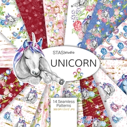 Unicorn Seamless Pattern unicorn designer paper digital paper peonies floral printable fabric, nursery illustration baby unicorn 