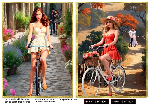 Girl on a bike 1 and 2 toppers