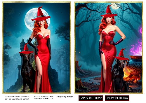 Glamorous witch with dog 1 and 2
