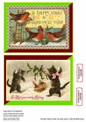 Robin and Kittens Christmas Toppers