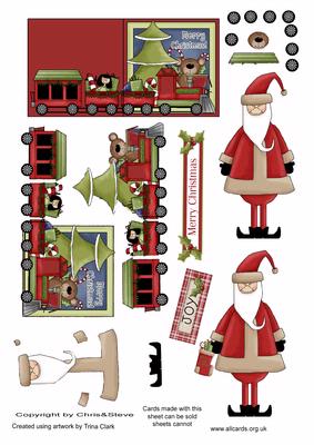 Santa and Christmas Train Decoupage