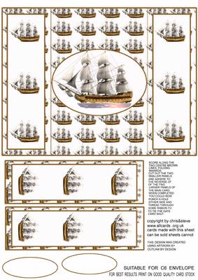 Tall Sailing Ship 3 Gate Fold Card