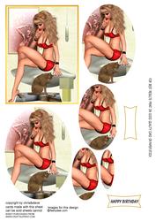 The Pinup and the Cat Oval Pyramage