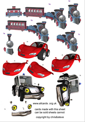 Police Car - Sports Car - Train Decoupage