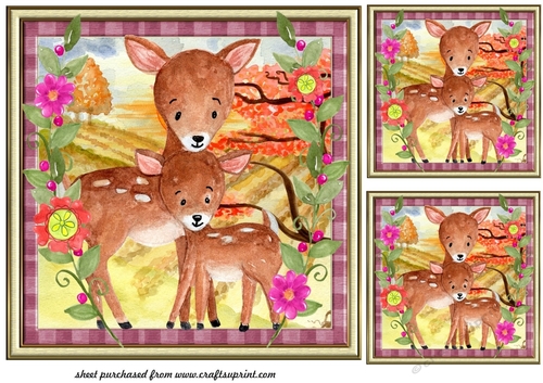3 Framed cute deer card fronts/toppers
