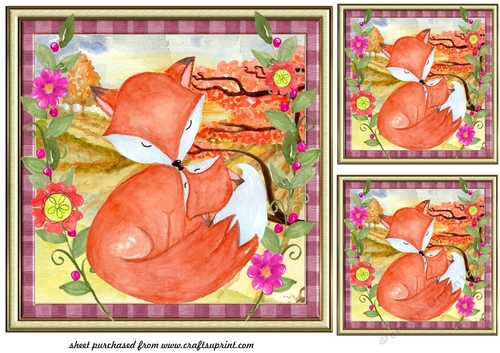 3 Framed cute foxes card fronts/toppers