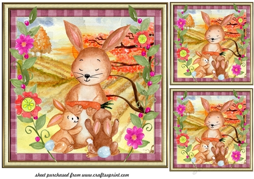 3 Framed cute rabbits card fronts/toppers