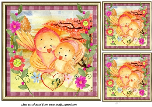 3 Framed cute birds card fronts/toppers