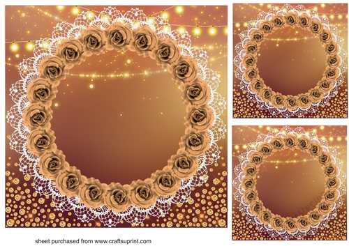 3 Gold rose Christmas card front/topper blanks