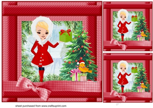 3 Red blonde haired Christmas girl card fronts/toppers