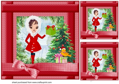 3 Red brown haired Christmas girl card fronts/toppers
