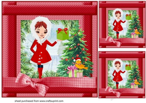 3 Red red haired Christmas girl card fronts/toppers