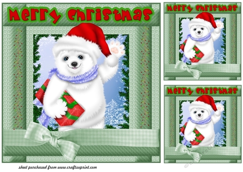 3 Cute Christmas polar bear card fronts/toppers