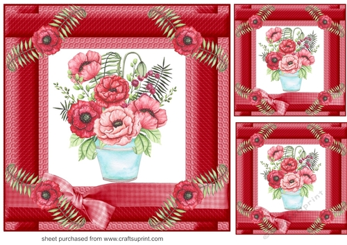 3 Red poppies card fronts/toppers 1