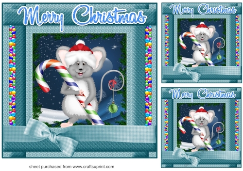 3 Grey Christmas mouse card fronts/toppers