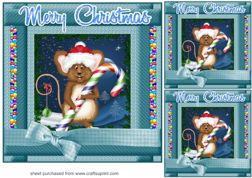 3 Brown Christmas mouse card fronts/toppers