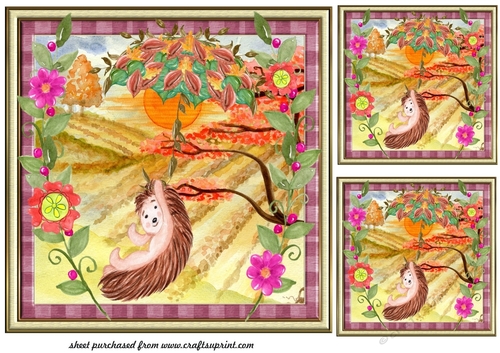 3 Cute hedgehog with leaf umbrella card fronts/toppers