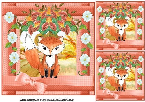 3 Fox with leaf umbrella card fronts/toppers 1