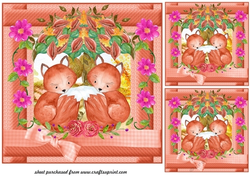 3 Fox with leaf umbrella card fronts/toppers 2