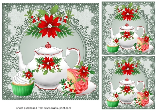 3 Christmas tea set card fronts/toppers