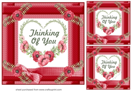 3 Red Thinking of you poppies card fronts/toppers