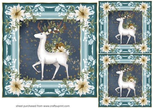 3 White buck Christmas card fronts/toppers(blue) 1