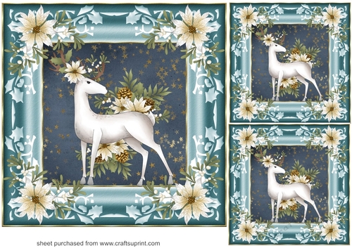 3 White buck Christmas card fronts/toppers(blue) 2