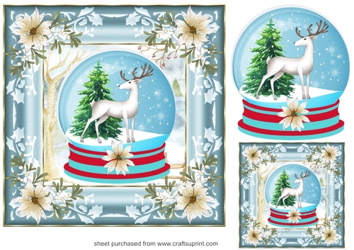 Snow globe Christmas stag card front 1