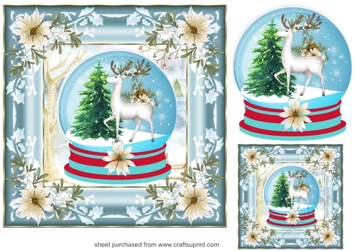 Snow globe Christmas stag card front 2