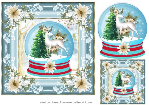 Snow globe Christmas stag card front 3