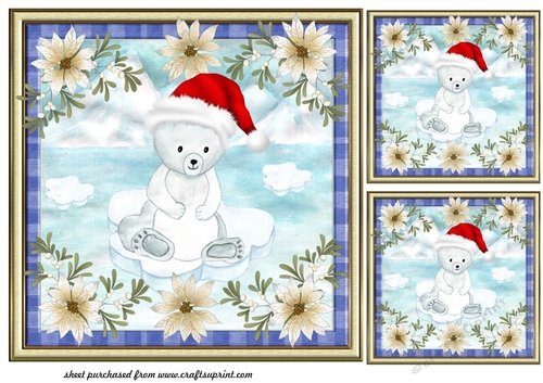 3 Christmas polar bear card fronts/toppers